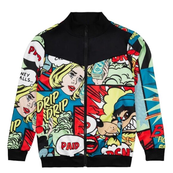 Reason Brand Paid Comic Allover Print Jacket Black Men's - Picture 1 of 4